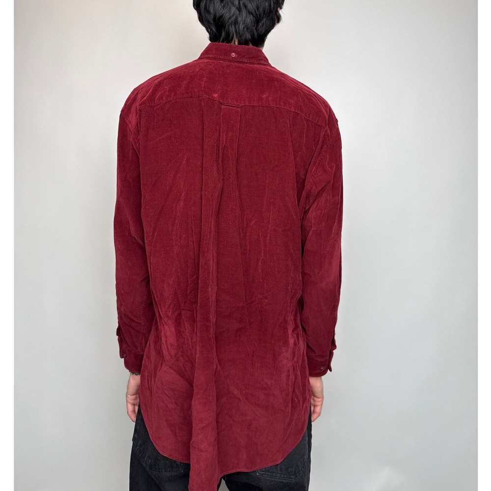 Nordstrom Mens Burgundy Corduroy Button Down Shirt Large Long Sleeve Cotton - Picture 3 of 9